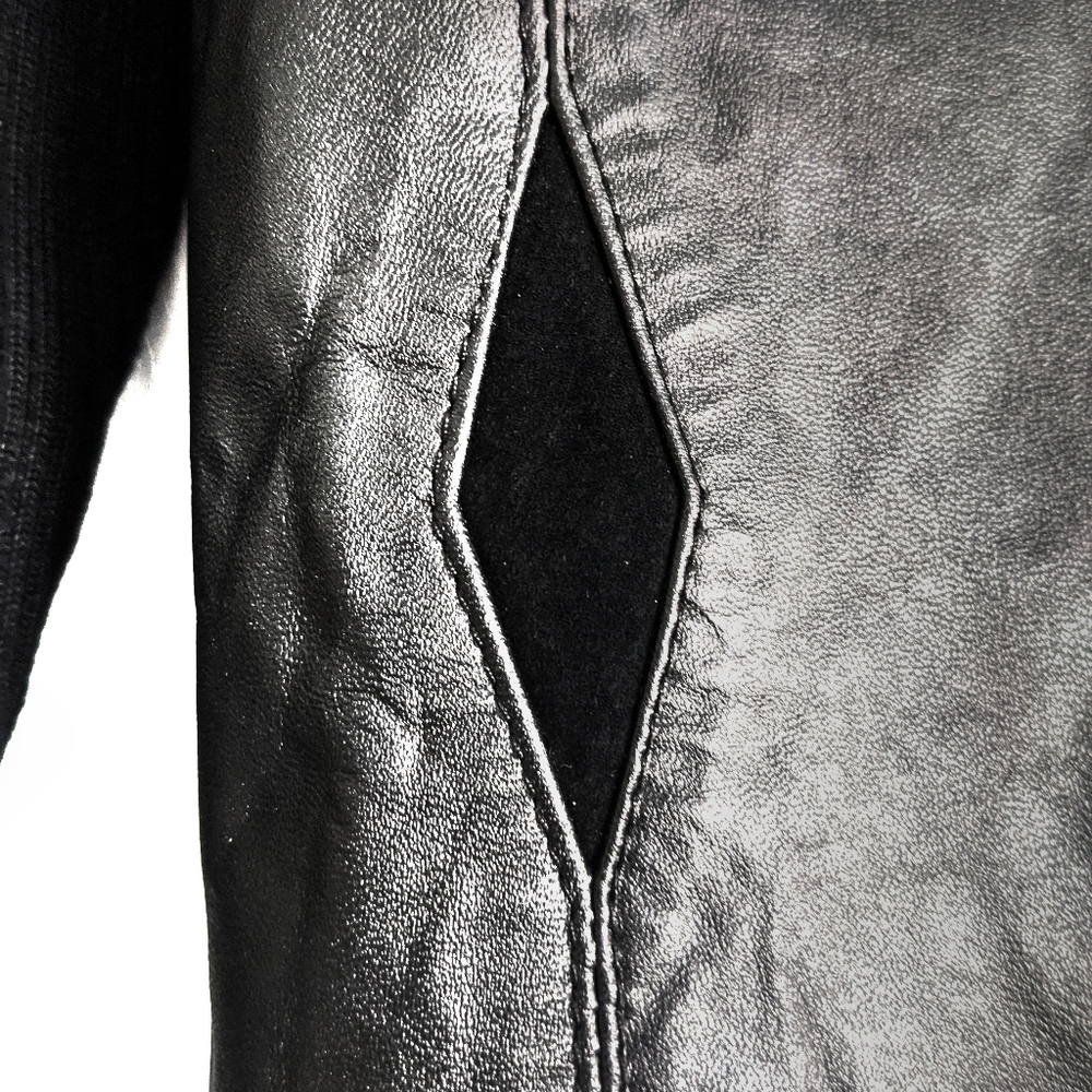 Zingzing genuine leather jacket pockets rhinestones zipper ribbed back sleeves - Picture 10 of 11